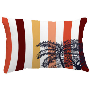 Thin Stripe Palm Stripe Print Throw Pillow With Linen Texture, Gold, 14"x20"
