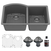 Karran Undermount Quartz 32" 60/40 Double Bowl Kitchen Sink Kit, Grey