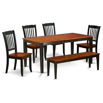 East West Furniture Nicoli 6-piece Dining Set with Wood Seat in Black/Cherry