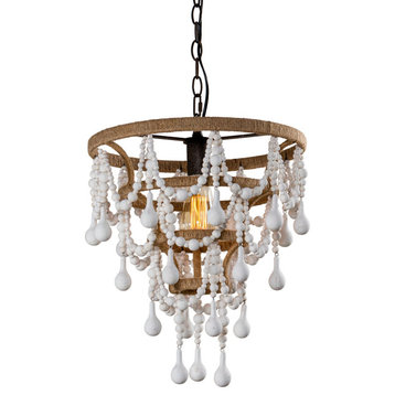 Farmhouse 1-Light Wood Beaded Chandelier Candle Style