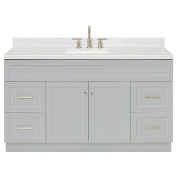 Ariel Hamlet 60" Single Rectangle Sink Bathroom Vanity, Carrara Quartz, Grey