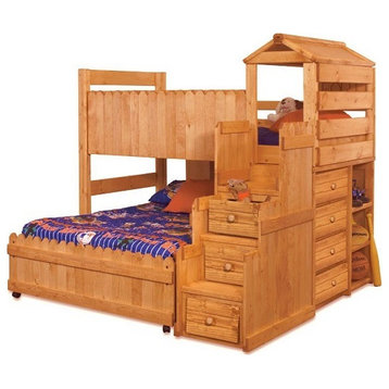 Camp Wildwood Twin Fun Fort Loft Bed with Stairs, Amber