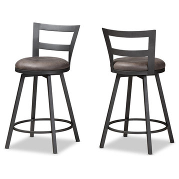 Frauke Industrial Gray Faux Leather Upholstered Pub Stool Set