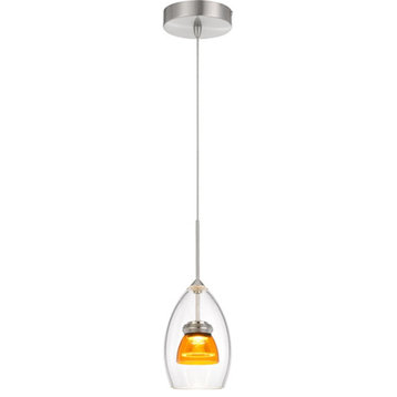 Cal Lighting 13" Metal & Glass Mini Pendant, Clear/Amber Clear, UP-128-CL-AMBCL