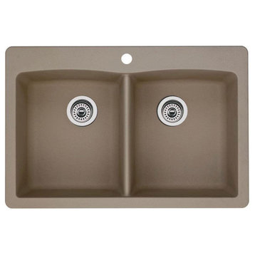 33"x22" Diamond Silgranit Equal Doubl Bowl Kitchen Sink, Truffle