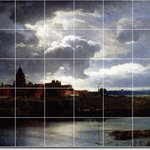 Picture-Tiles.com - Andreas Achenbach Landscapes Painting Ceramic Tile Mural #133, 72"x60" - Mural Title: Landscape With River