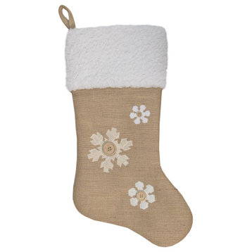 20.5" Beige and Ivory Snowflake Embroidered Christmas Stocking