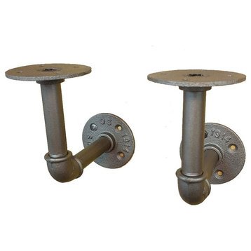 Pair Industrial Iron Pipe Brackets, 4"x4"