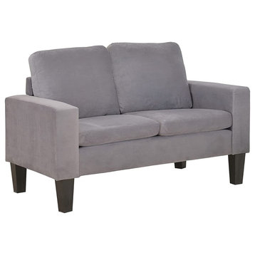 Modern Loveseat, Breathable Microfiber Upholstered Seat With Square Arms, Grey