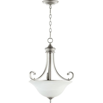 Three Light Faux Alabaster Glass Classic Nickel Up Pendant