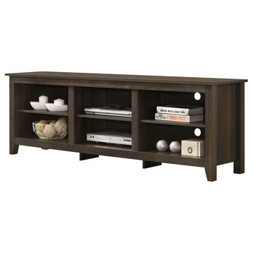 Benito Dark Dusty Brown 70"W TV Stand With Open Shelves and Cable Management, Dark Dusty Brown