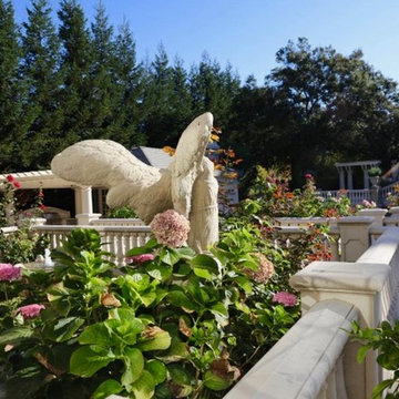 Shade garden statue at sunrise.