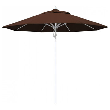 9' Patio Umbrella Silver Pole Fiberglass Rib Pulley Lift Sunbrella, Bay Brown