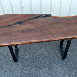 Live Edge Walnut Standing Desk with Modern Base - Desks And Hutches
