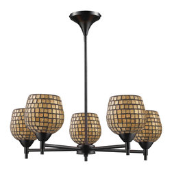 Elk - Celina 5-Light Chandelier, Dark Rust and Gold Leaf Glass - Chandeliers