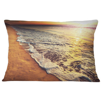 Foaming Waves at Sea Sunset Modern Beach Throw Pillow, 12"x20"