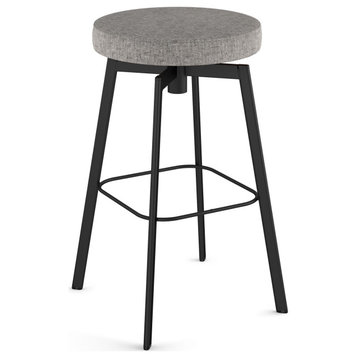 Tanner Swivel Counter, Bar Stool, Grey Polyester With Black Pepper Spots / Black Metal, Bar Height