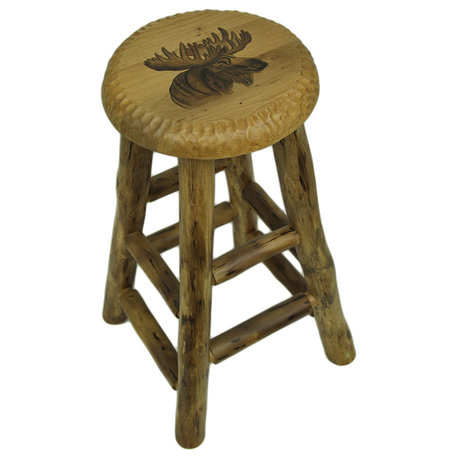 Rustic Handcrafted Wooden Carved Moose Bar Stool 30 in.