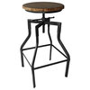Amelia Adjustable Barstool, Silver Brushed Gray With Rustic Ash Wood Seat