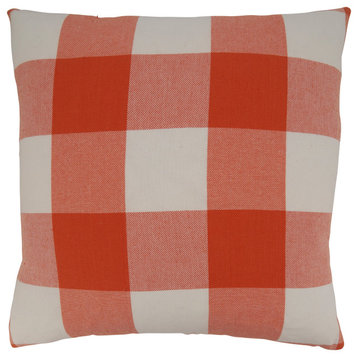 Down-Filled Throw Pillow With Buffalo Plaid Design, 20"x20", Orange