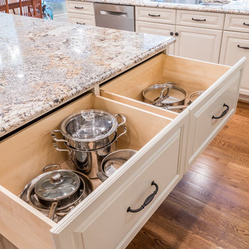 Deep drawers opposite the range provide easy access.