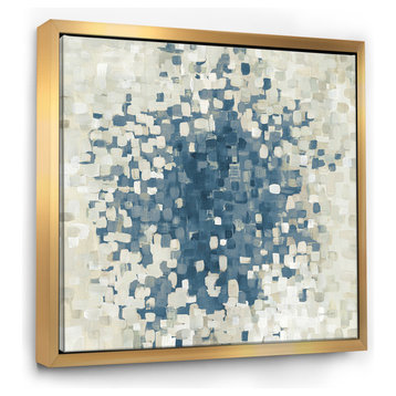 Designart Geometric Blue Spots Modern Framed Wall Art, Gold, 30x30