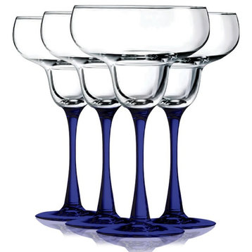 Margarita Accent Stem 9oz Wine Glasses Set of 4, Bottom C-Blue