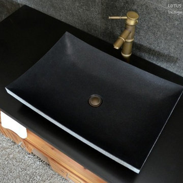 LOTUS SHADOW 23"x15" BLACK GRANITE BATHROOM VESSEL SINK