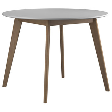 Two-tone Round Dining Table, White and Natural