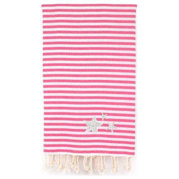 Fun in the Sun - Glittery Starfish Pestemal Beach Towel, Bubble Gum Pink