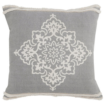 24" X 24" Light Gray And White 100% Cotton Geometric Zippered Pillow
