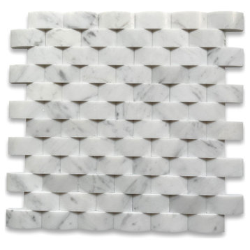 Carrara Marble 3D Cambered 1x2 Arched Mosaic Tile Honed Venato Carrera, 1 sheet