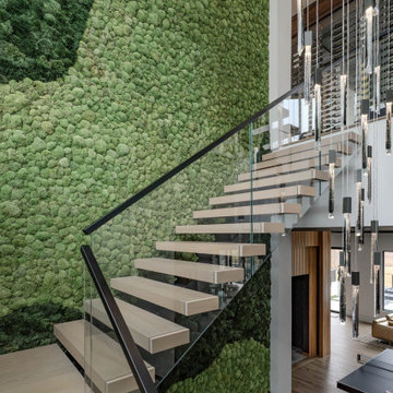 Electic Switchback Staircase with Glass Railing