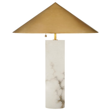Minimalist Medium Table Lamp in Alabaster with Antique-Burnished Brass Shade