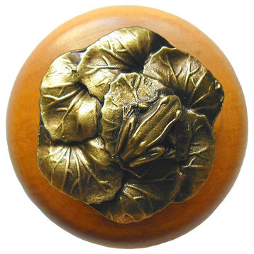Notting Hill Leap Frog/Maple Wood Knob - Antique Brass