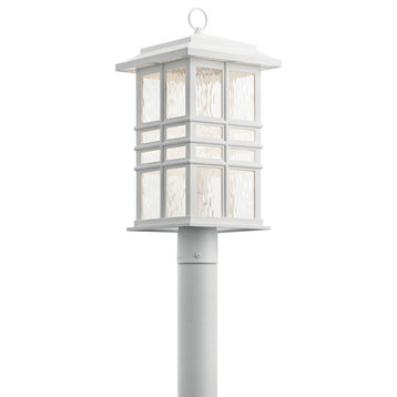 Beacon Square 1 Light Outdoor Post Mount in White with Clear Hammered Glass