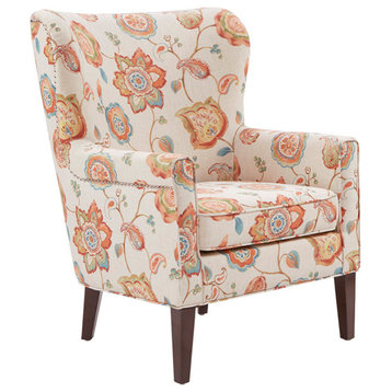 Madison Park Colette Electic Orange Floral Round Wingback Accent Chair