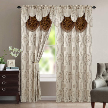 Set of 2 Aurora Curtain Drapery Panel With Attached Valance 84 Long, Beige