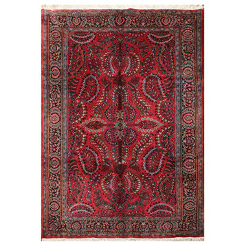 5'10''x8'7'' Hand Knotted Wool Sarouk Oriental Area Rug Rusty Red, Blue