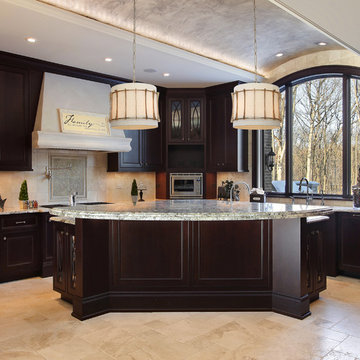 Varaluz Occasion 3-Light Pendants (2) Installed Linearly above Kitchen Island