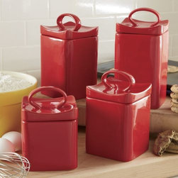Cherry Red Ceramic Square Canister Set - Kitchen Canisters And Jars