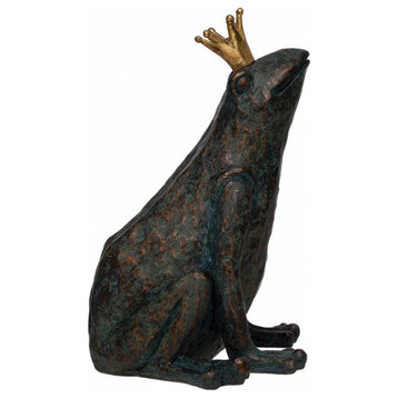 Resin Frog With Gold Crown, Patina Finish