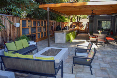 Inspiration for a large modern backyard patio kitchen remodel in San Francisco