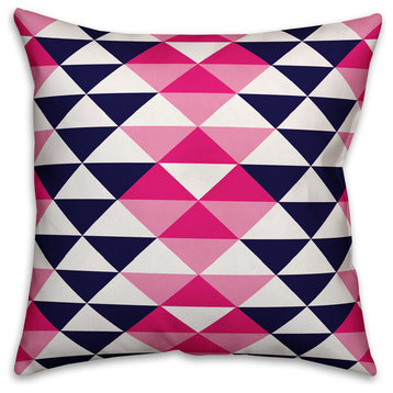 Pink and Navy Geo Triangles Outdoor Throw Pillow, 18x18