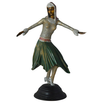 Gypsy dancer with green dress bronze statue - Size: 12"L x 9"W x 30"H.
