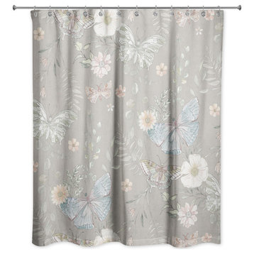 Butterflies On Gray 71 x 74 Shower Curtain