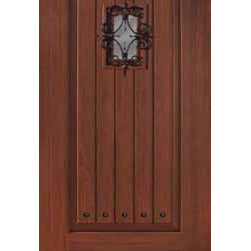 Exterior Single Door 96 Fiberglass Rustic 2 Panel V-Grooved 6266 - Front Doors