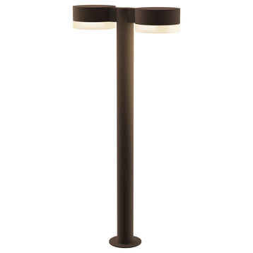 Reals 28" Double Bollard, Cylinder Lens and Plate Cap, White Lens, Textured Bronze