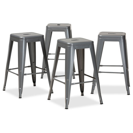 Horton Modern Industrial Grey Finished Metal 4-Piece Stackable Counter Stool Set