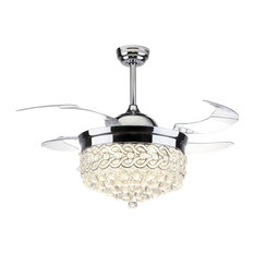 Jake Crystal Folding Blades Ceiling Fan and Remote Control, 42", Warm Light